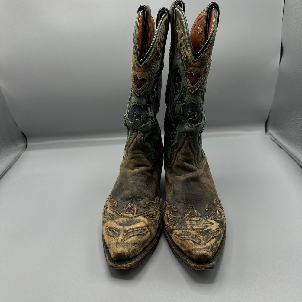 Dan Post Boots Blue Bird Floral TooledInlay Snip Toe Cowboy Womens Brown Casual - Picture 2 of 8